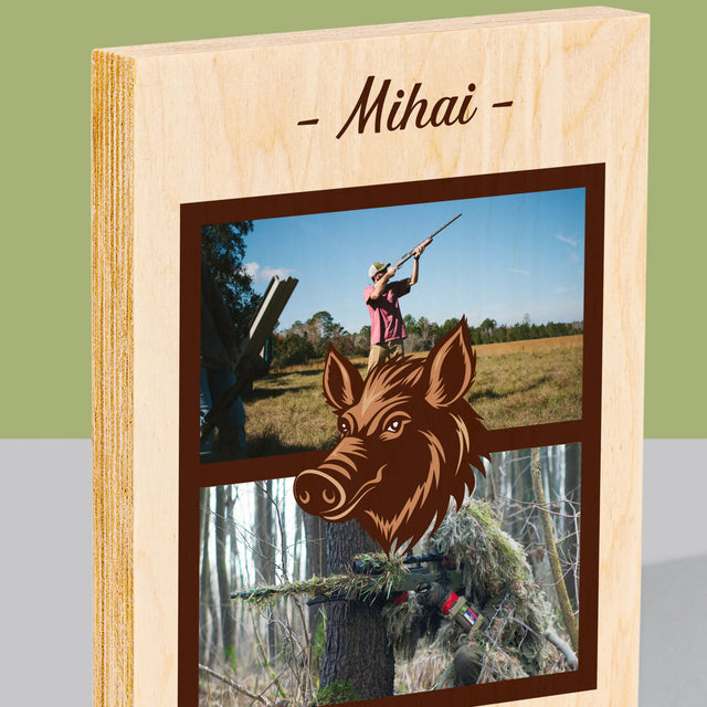 Colaj De Fotografii: Cuceritorul Mistreților - Imprimare Pe Lemn ( Verticală)