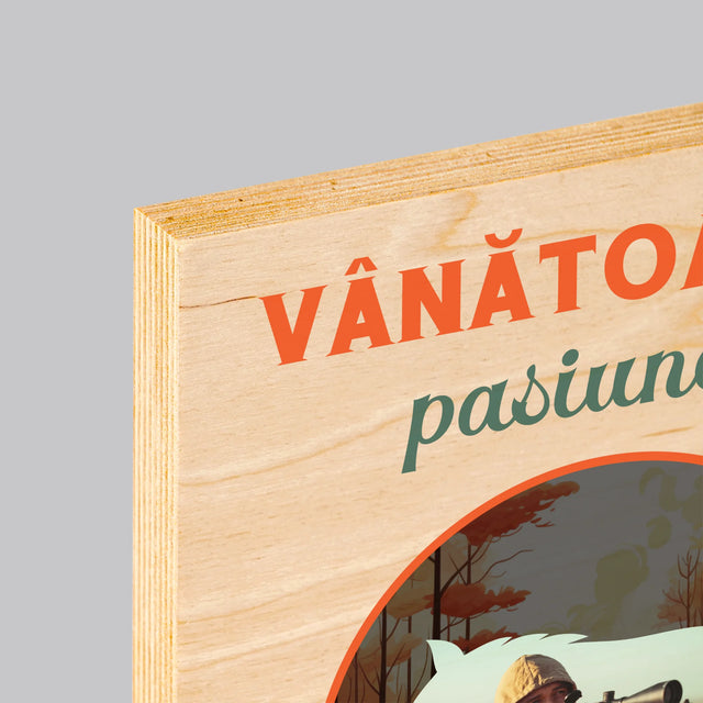 Fotografie Si Semnătură: Pasiune De Vânătoare - Imprimare Pe Lemn ( Verticală)