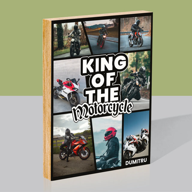 Colaj De Fotografii: King Of The Motorcycle - Imprimare Pe Lemn ( Verticală)