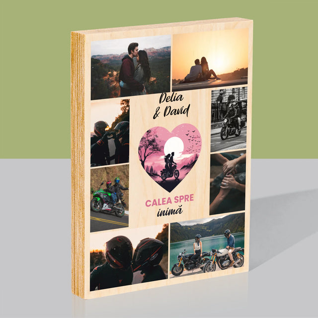 Colaj De Fotografii: Calea Spre Inimă - Imprimare Pe Lemn ( Verticală)