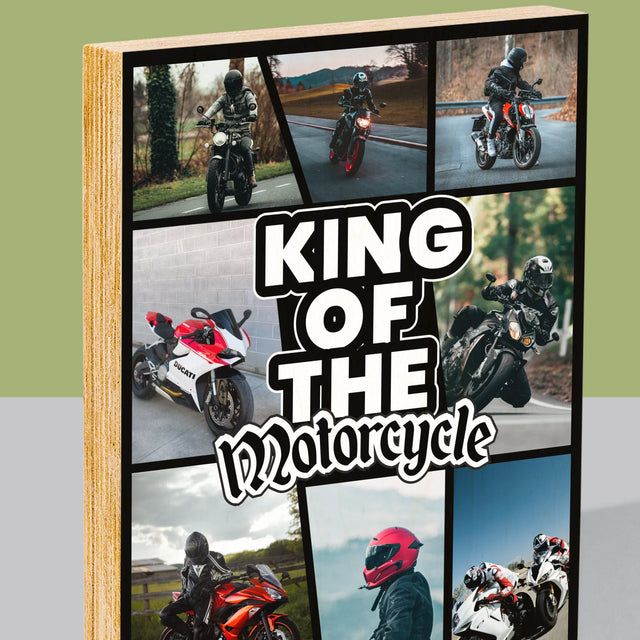 Colaj De Fotografii: King Of The Motorcycle - Imprimare Pe Lemn ( Verticală)