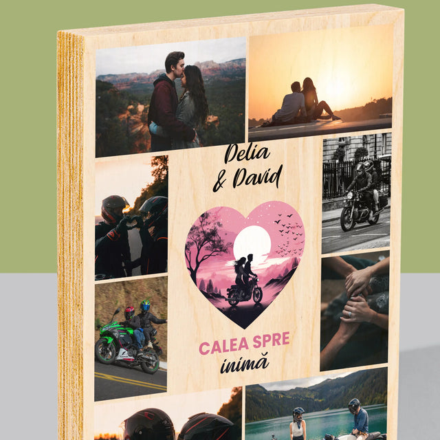 Colaj De Fotografii: Calea Spre Inimă - Imprimare Pe Lemn ( Verticală)