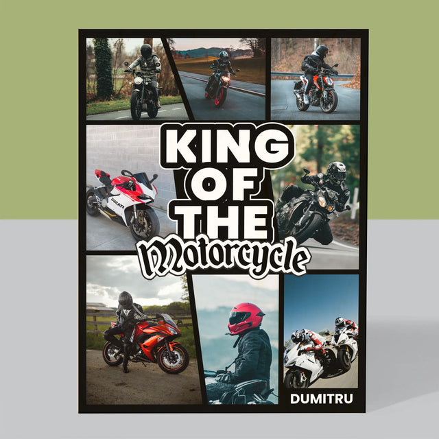 Colaj De Fotografii: King Of The Motorcycle - Imprimare Pe Lemn ( Verticală)