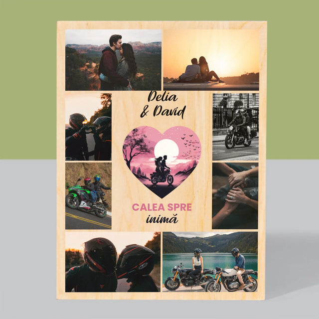 Colaj De Fotografii: Calea Spre Inimă - Imprimare Pe Lemn ( Verticală)