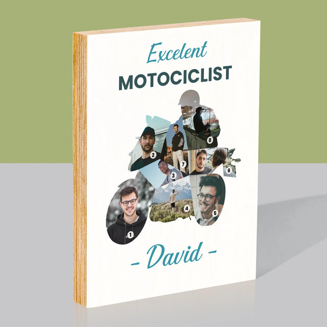 Formă Din Fotografii: Motociclist Excelent - Imprimare Pe Lemn ( Verticală)