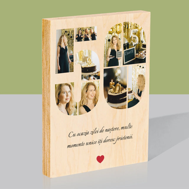 Formă Din Fotografii: A 50 Zi De Naștere - Imprimare Pe Lemn ( Verticală)