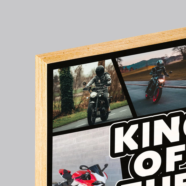 Colaj De Fotografii: King Of The Motorcycle - Imprimare Pe Lemn ( Verticală)