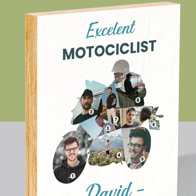 Formă Din Fotografii: Motociclist Excelent - Imprimare Pe Lemn ( Verticală)