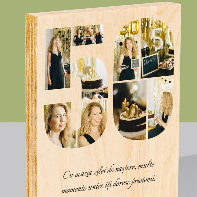 Formă Din Fotografii: A 50 Zi De Naștere - Imprimare Pe Lemn ( Verticală)