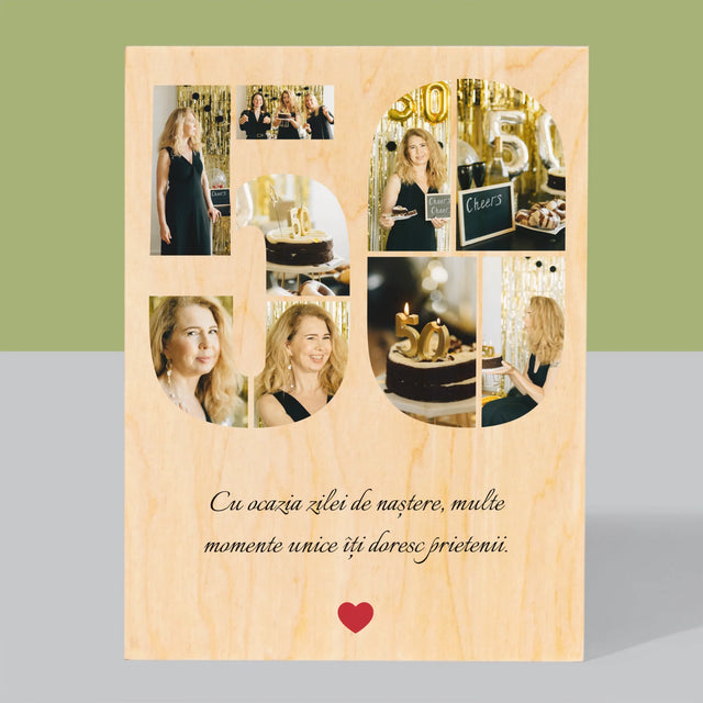 Formă Din Fotografii: A 50 Zi De Naștere - Imprimare Pe Lemn ( Verticală)
