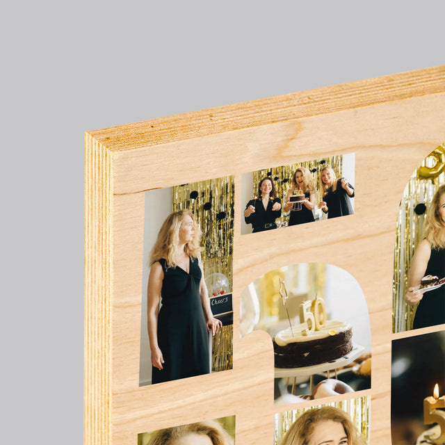 Formă Din Fotografii: A 50 Zi De Naștere - Imprimare Pe Lemn ( Verticală)