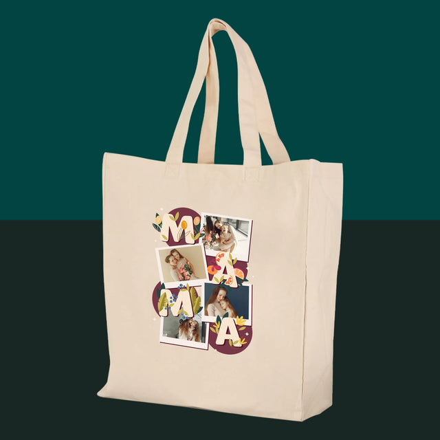 Colaj De Fotografii: Litere Mama - Sacoșă De Pânză