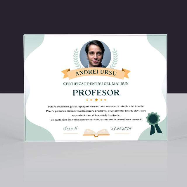 Fotografie Si Semnătură: Certificat De Recunoștință Pentru Cea Mai Bună Învățătoare - Bloc Acrilic
