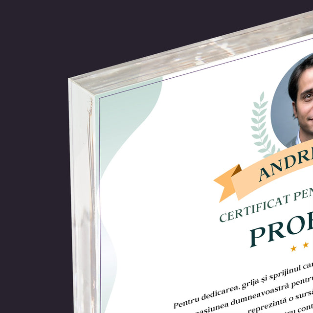 Fotografie Si Semnătură: Certificat De Recunoștință Pentru Cea Mai Bună Învățătoare - Bloc Acrilic