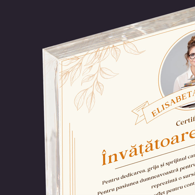 Fotografie Si Semnătură: Certificat De Învățătoare Exemplară - Bloc Acrilic
