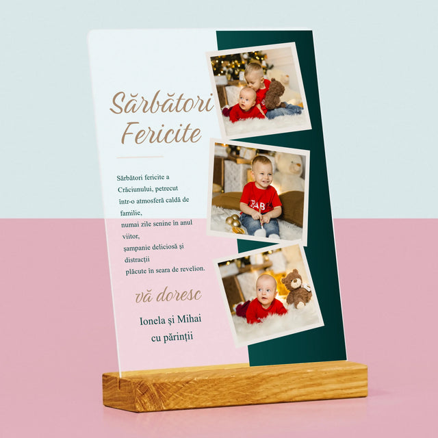 Colaj De Fotografii: Urări De Sărbători - Imprimare Pe Sticlă Acrilică (Verticală)