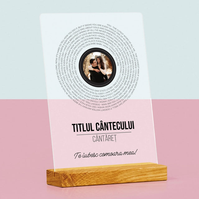 Fotografie Si Semnătură: Textul Cântecului Pe Disc - Imprimare Pe Sticlă Acrilică (Verticală)