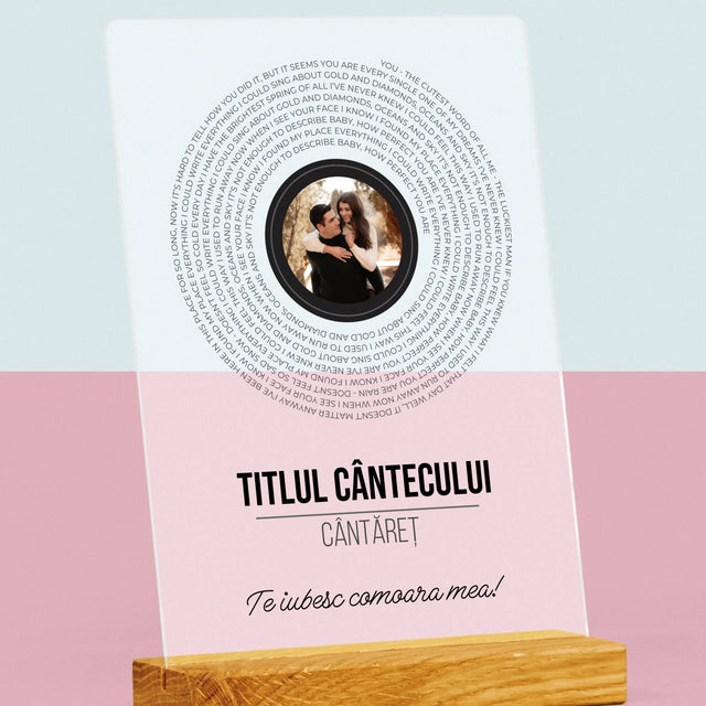 Fotografie Si Semnătură: Textul Cântecului Pe Disc - Imprimare Pe Sticlă Acrilică (Verticală)