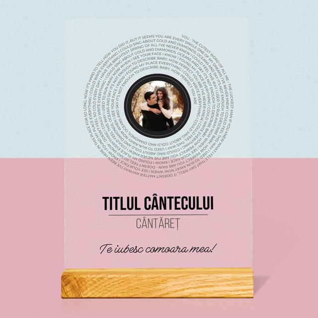 Fotografie Si Semnătură: Textul Cântecului Pe Disc - Imprimare Pe Sticlă Acrilică (Verticală)