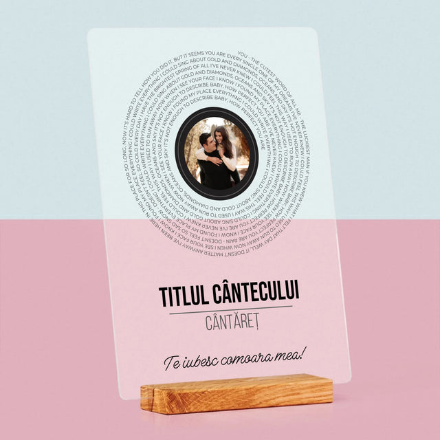 Fotografie Si Semnătură: Textul Cântecului Pe Disc - Imprimare Pe Sticlă Acrilică (Verticală)