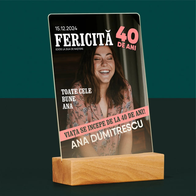 Copertă Derevistă: Fericită La 40 De Ani - Imprimare Pe Sticlă Acrilică (Verticală)