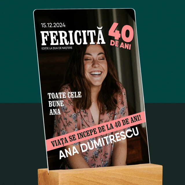Copertă Derevistă: Fericită La 40 De Ani - Imprimare Pe Sticlă Acrilică (Verticală)