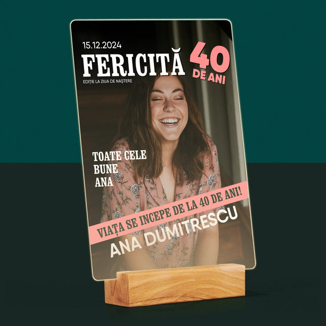 Copertă Derevistă: Fericită La 40 De Ani - Imprimare Pe Sticlă Acrilică (Verticală)