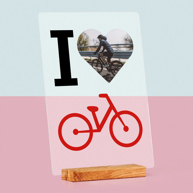 Fotografie Si Semnătură: I Love Bicicletă - Imprimare Pe Sticlă Acrilică (Verticală)