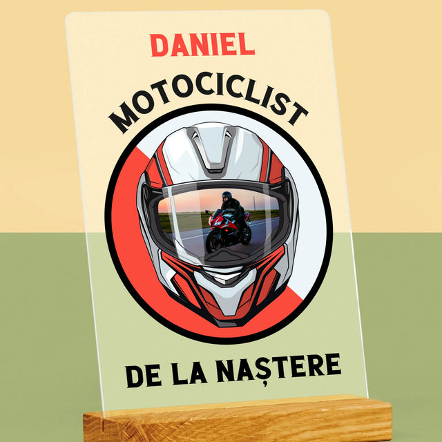 Fotografie Si Semnătură: Motociclist De La Naștere - Imprimare Pe Sticlă Acrilică (Verticală)