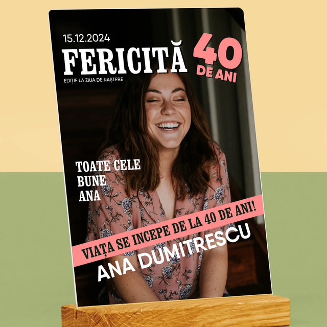 Copertă Derevistă: Fericită La 40 De Ani - Imprimare Pe Sticlă Acrilică (Verticală)