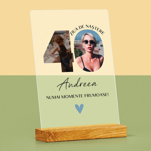 Cuvânt Din Fotografii: A 40 Zi De Naștere Momente Frumoase - Imprimare Pe Sticlă Acrilică (Verticală)