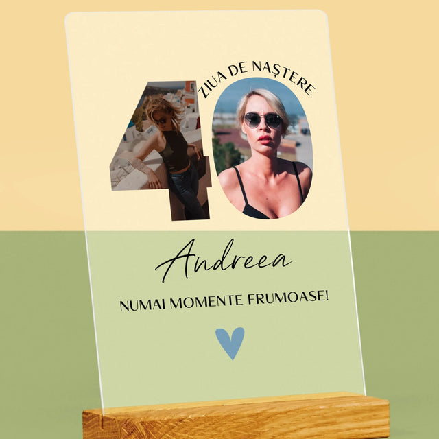 Cuvânt Din Fotografii: A 40 Zi De Naștere Momente Frumoase - Imprimare Pe Sticlă Acrilică (Verticală)