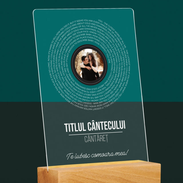 Fotografie Si Semnătură: Textul Cântecului Pe Disc - Imprimare Pe Sticlă Acrilică (Verticală)
