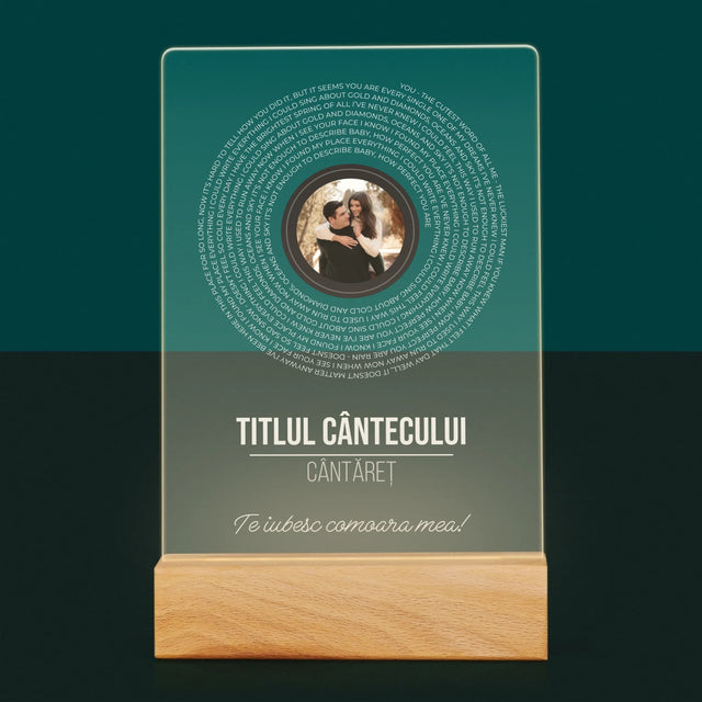 Fotografie Si Semnătură: Textul Cântecului Pe Disc - Imprimare Pe Sticlă Acrilică (Verticală)
