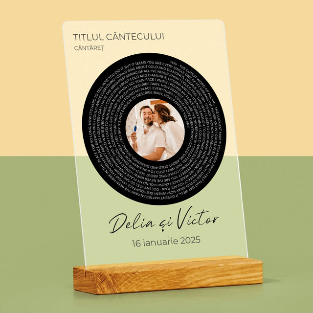Fotografie Si Semnătură: Textul Cântecului Cu Fotografia Ta - Imprimare Pe Sticlă Acrilică (Verticală)