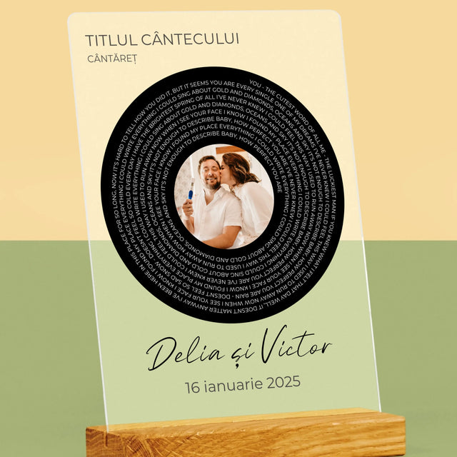Fotografie Si Semnătură: Textul Cântecului Cu Fotografia Ta - Imprimare Pe Sticlă Acrilică (Verticală)
