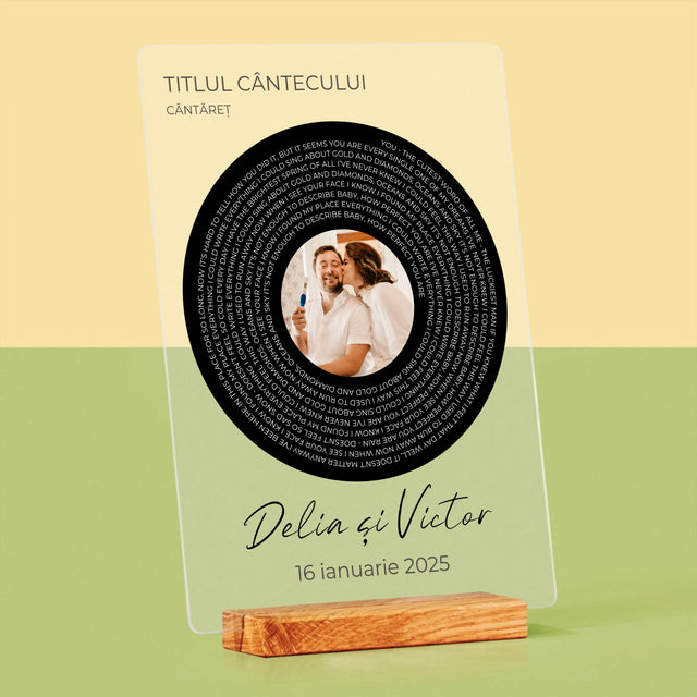 Fotografie Si Semnătură: Textul Cântecului Cu Fotografia Ta - Imprimare Pe Sticlă Acrilică (Verticală)