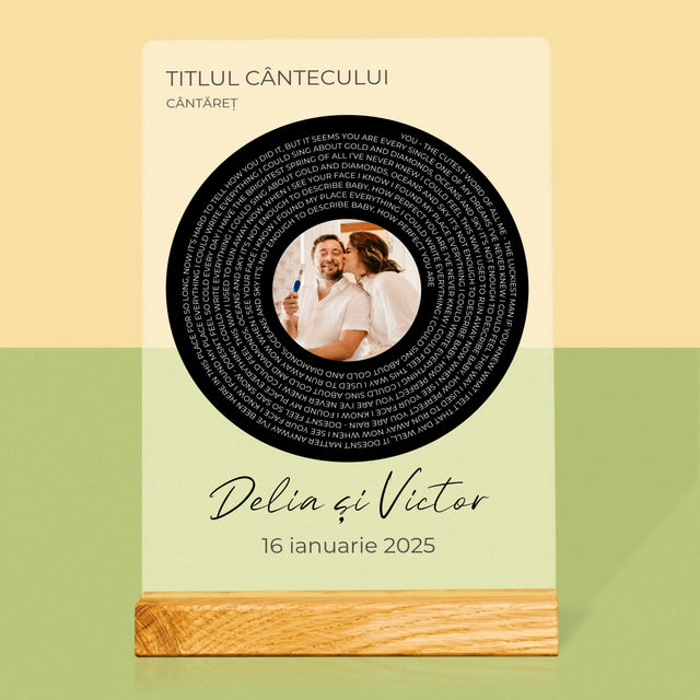 Fotografie Si Semnătură: Textul Cântecului Cu Fotografia Ta - Imprimare Pe Sticlă Acrilică (Verticală)