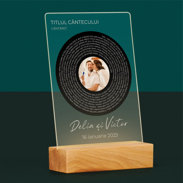 Fotografie Si Semnătură: Textul Cântecului Cu Fotografia Ta - Imprimare Pe Sticlă Acrilică (Verticală)