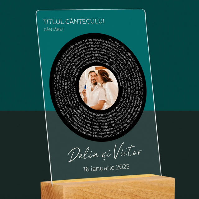 Fotografie Si Semnătură: Textul Cântecului Cu Fotografia Ta - Imprimare Pe Sticlă Acrilică (Verticală)