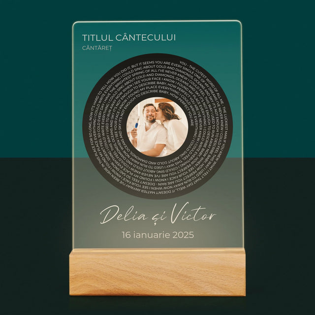 Fotografie Si Semnătură: Textul Cântecului Cu Fotografia Ta - Imprimare Pe Sticlă Acrilică (Verticală)