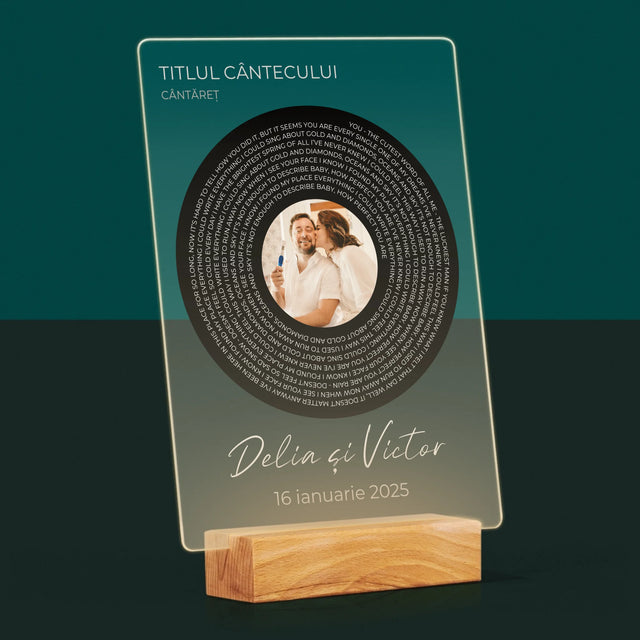 Fotografie Si Semnătură: Textul Cântecului Cu Fotografia Ta - Imprimare Pe Sticlă Acrilică (Verticală)