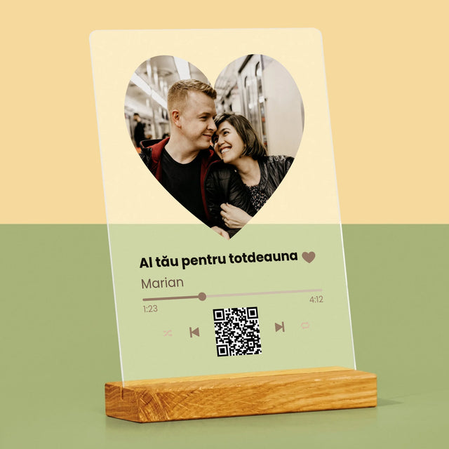 Fotografie Si Semnătură: Cântecul Nostru Inimă Cod Qr - Imprimare Pe Sticlă Acrilică (Verticală)