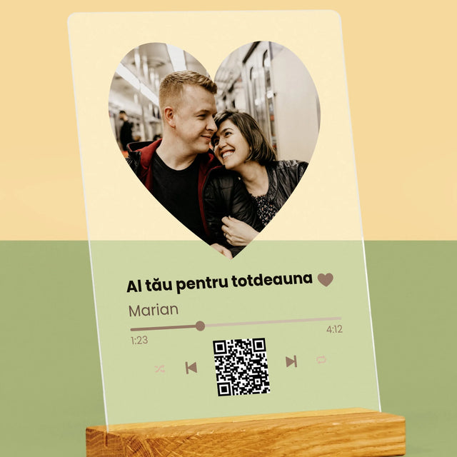 Fotografie Si Semnătură: Cântecul Nostru Inimă Cod Qr - Imprimare Pe Sticlă Acrilică (Verticală)