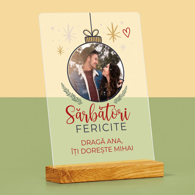 Fotografie Si Semnătură: Sărbători Fericite Jucărie De Brad - Imprimare Pe Sticlă Acrilică (Verticală)