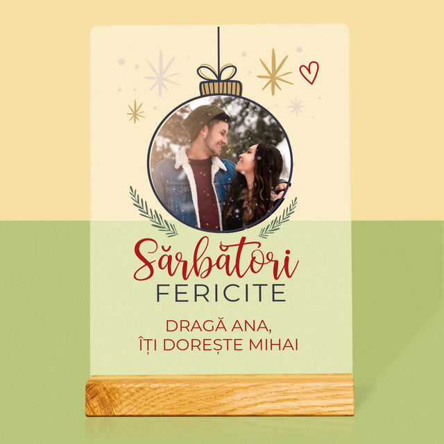 Fotografie Si Semnătură: Sărbători Fericite Jucărie De Brad - Imprimare Pe Sticlă Acrilică (Verticală)