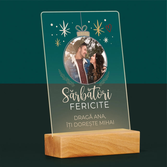 Fotografie Si Semnătură: Sărbători Fericite Jucărie De Brad - Imprimare Pe Sticlă Acrilică (Verticală)