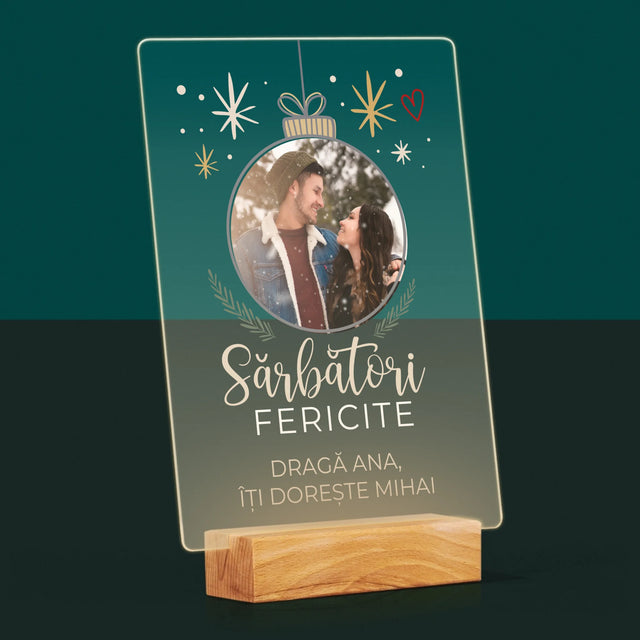 Fotografie Si Semnătură: Sărbători Fericite Jucărie De Brad - Imprimare Pe Sticlă Acrilică (Verticală)