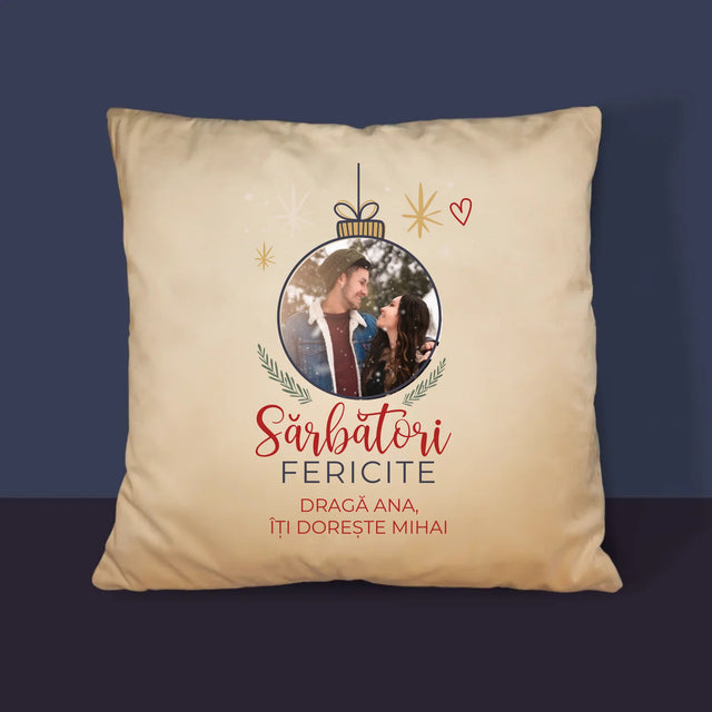 Fotografie Si Semnătură: Sărbători Fericite Jucărie De Brad - Pernă (Cu Fotografie)