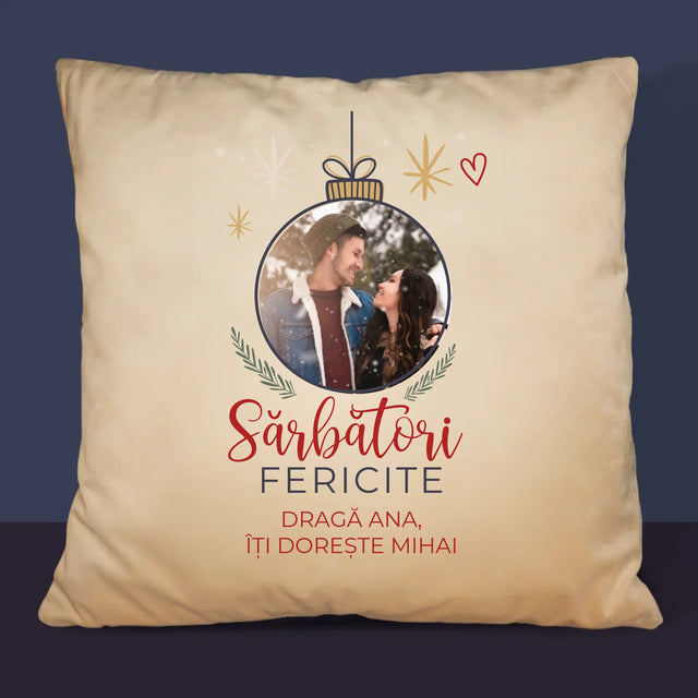 Fotografie Si Semnătură: Sărbători Fericite Jucărie De Brad - Pernă (Cu Fotografie)